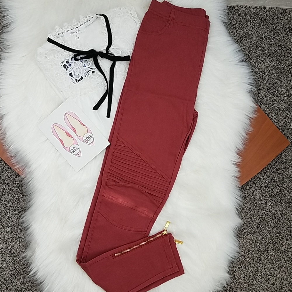 Last 1🍁Marsala Moto Jeggings